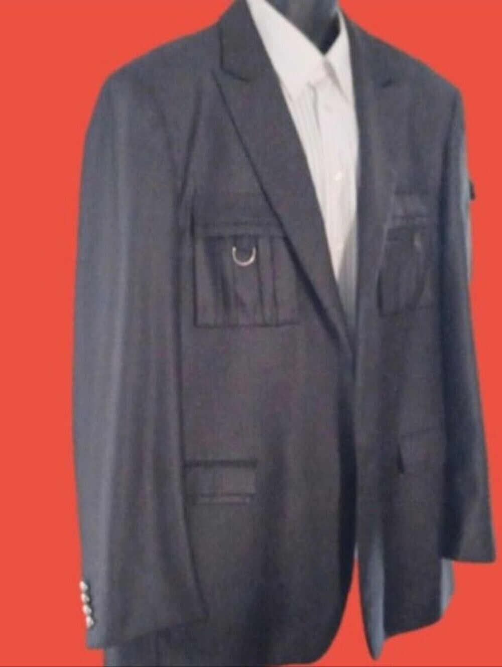 LANZINO Grey Utilitarian Blazer, XXL - Big & Tall Man